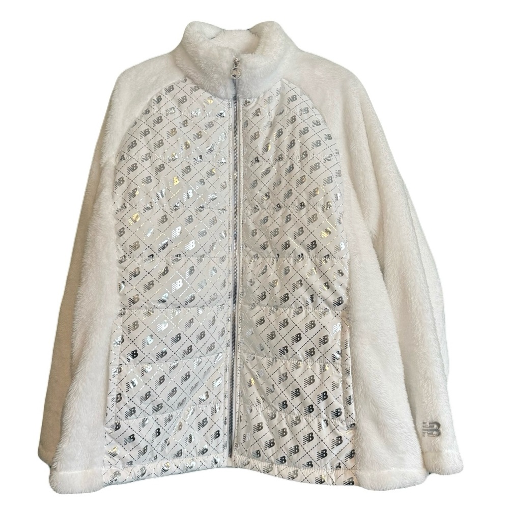 New Balance Women's 2x New Fleece Full Zip Up White Silver Logo